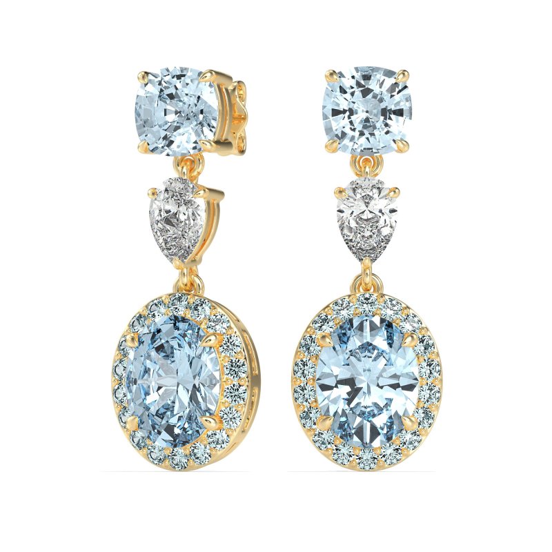 Three-Stone Dangle Halo Earrings