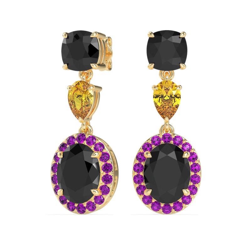 Three-Stone Dangle Halo Earrings