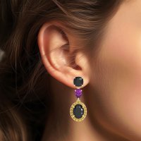 Three-Stone Dangle Halo Earrings