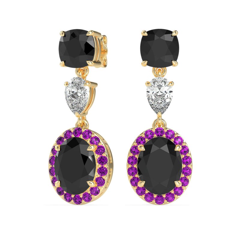 Three-Stone Dangle Halo Earrings