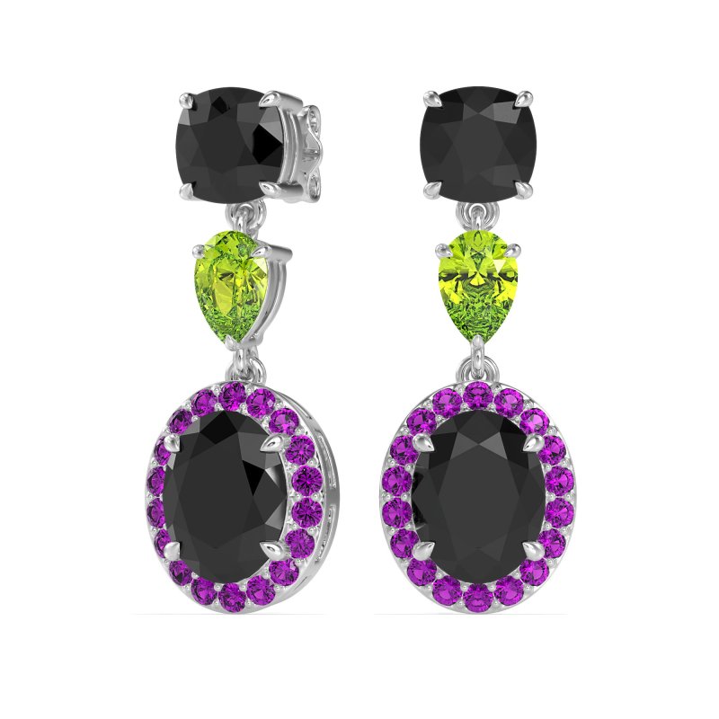 Three-Stone Dangle Halo Earrings