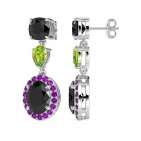 Three-Stone Dangle Halo Earrings