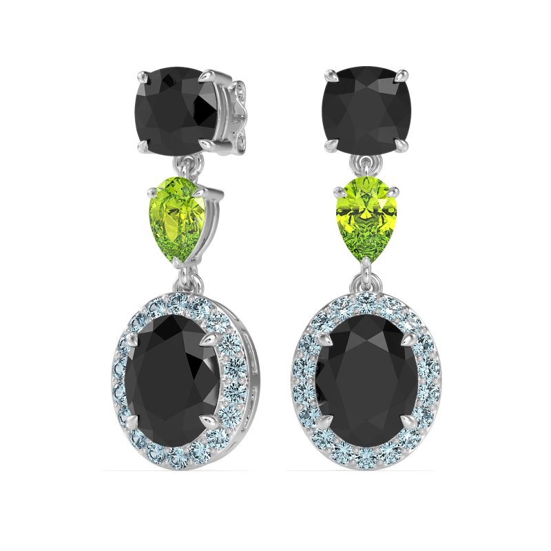 Three-Stone Dangle Halo Earrings