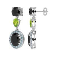 Three-Stone Dangle Halo Earrings
