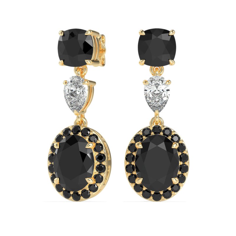 Three-Stone Dangle Halo Earrings