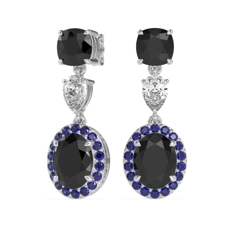 Three-Stone Dangle Halo Earrings