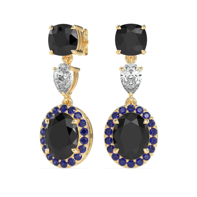 Three-Stone Dangle Halo Earrings