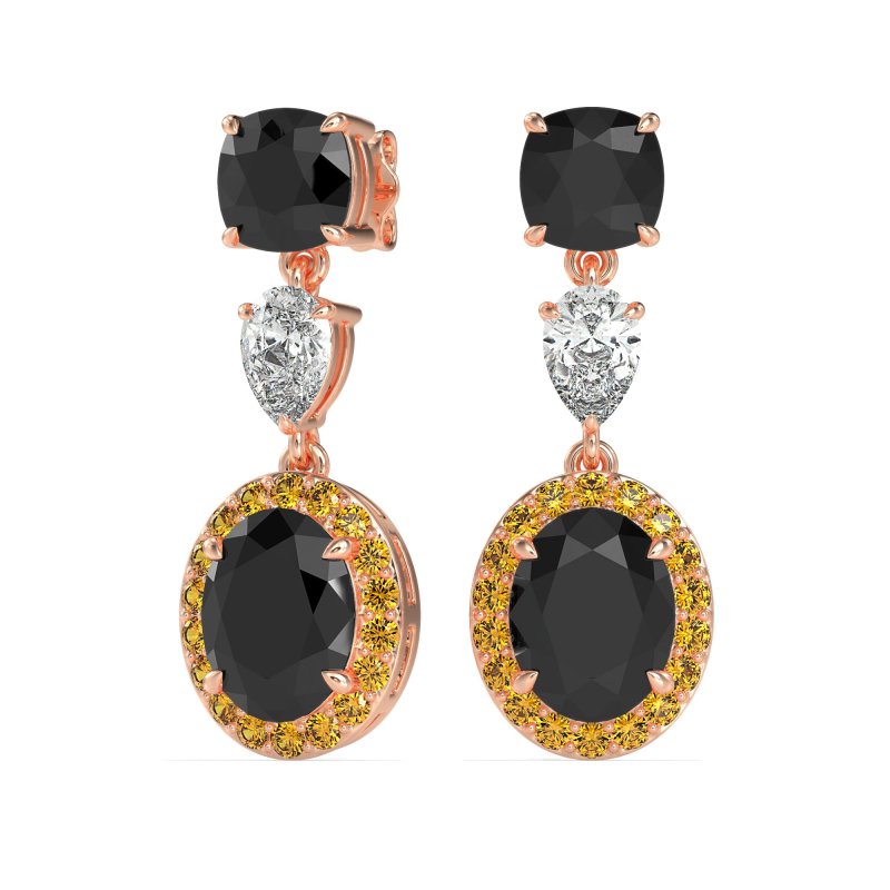 Three-Stone Dangle Halo Earrings