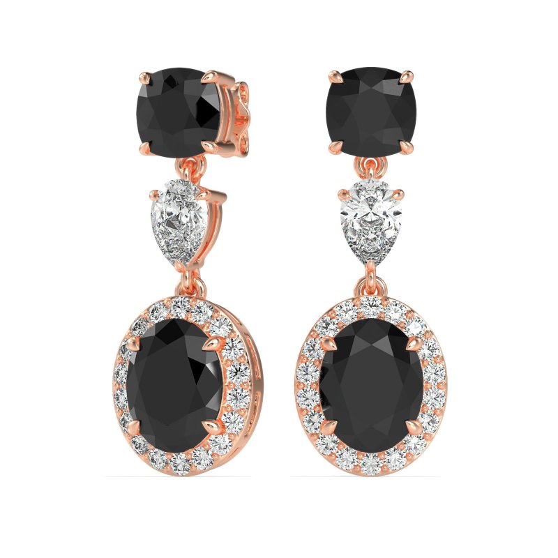 Three-Stone Dangle Halo Earrings