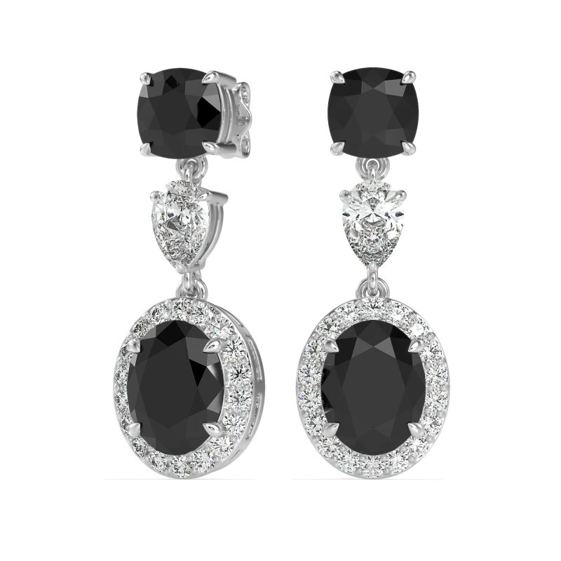 Three-Stone Dangle Halo Earrings