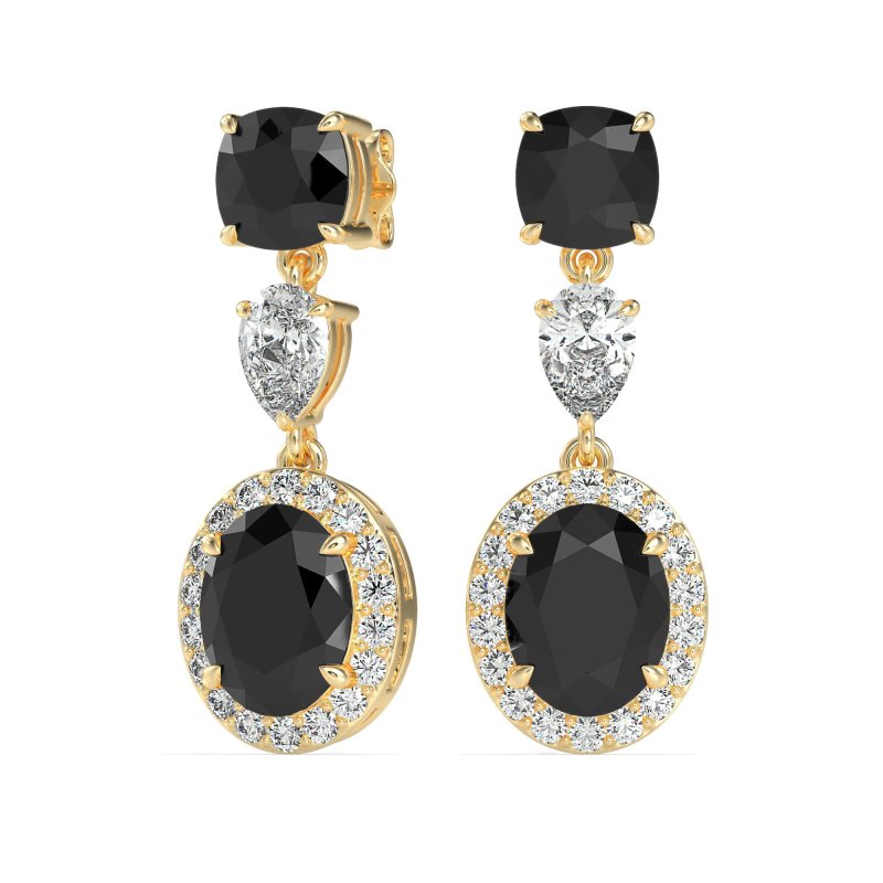 Three-Stone Dangle Halo Earrings