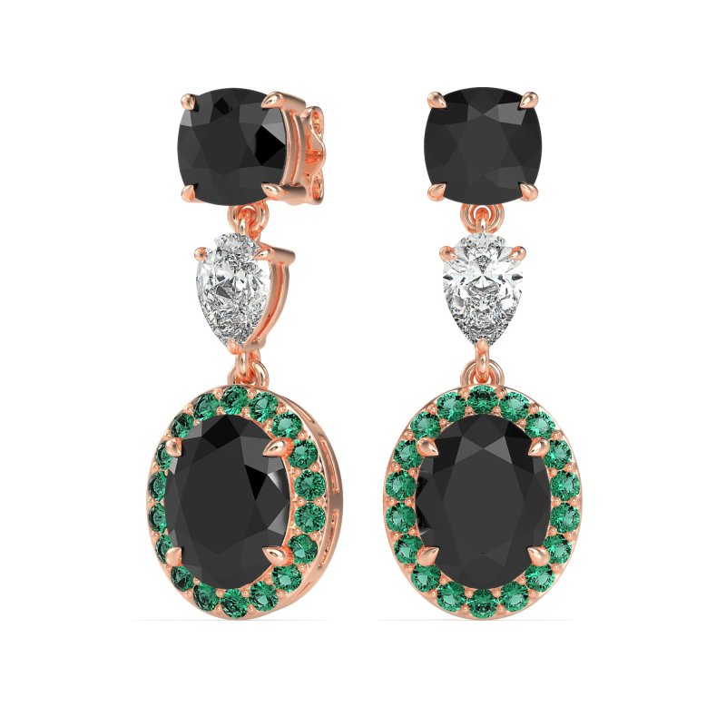 Three-Stone Dangle Halo Earrings