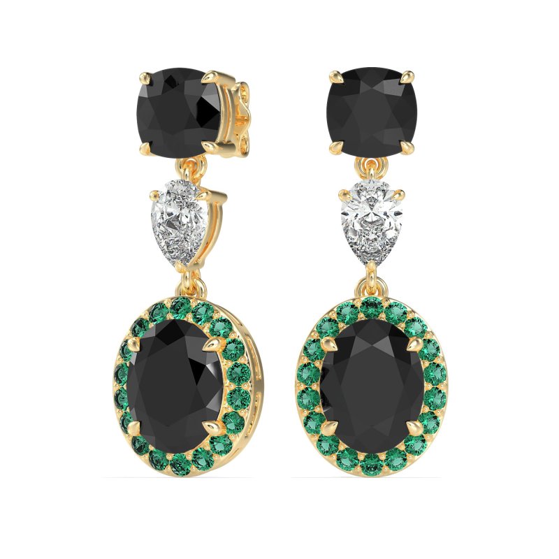 Three-Stone Dangle Halo Earrings