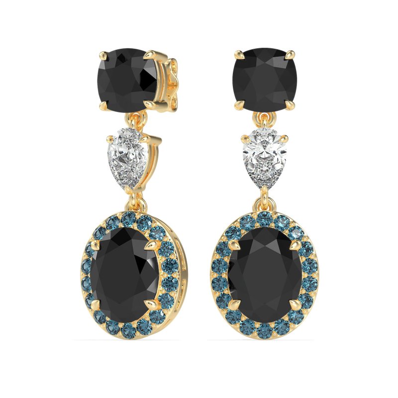 Three-Stone Dangle Halo Earrings