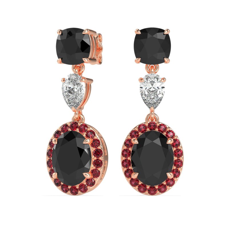 Three-Stone Dangle Halo Earrings