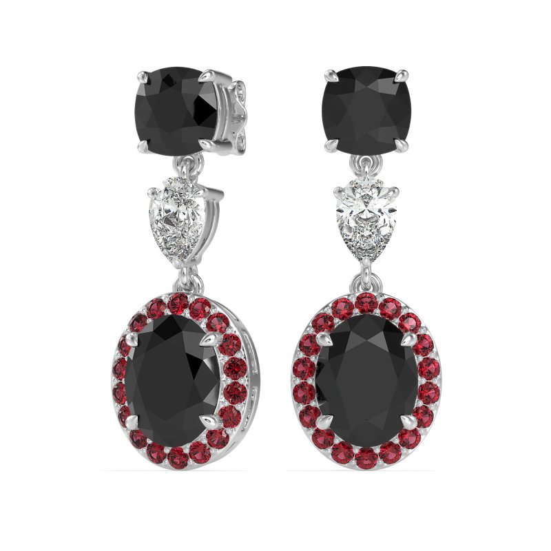 Three-Stone Dangle Halo Earrings