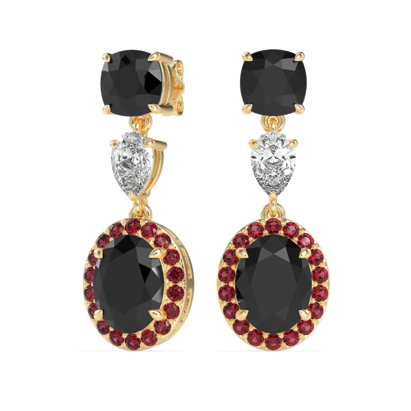 Three-Stone Dangle Halo Earrings