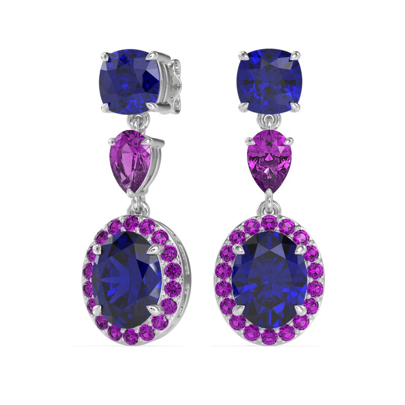 Three-Stone Dangle Halo Earrings
