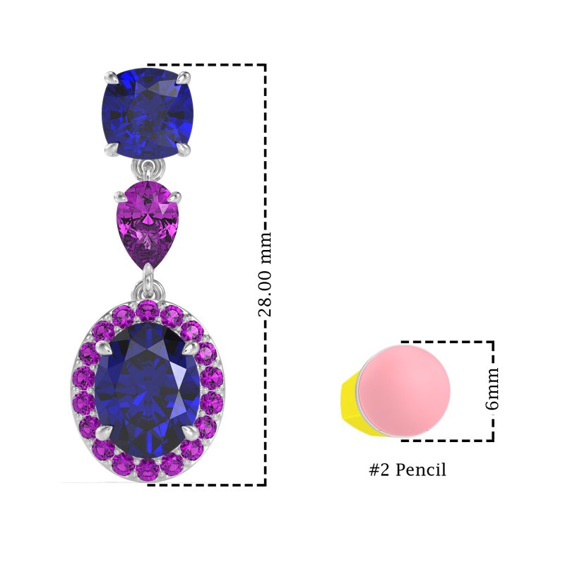 Three-Stone Dangle Halo Earrings