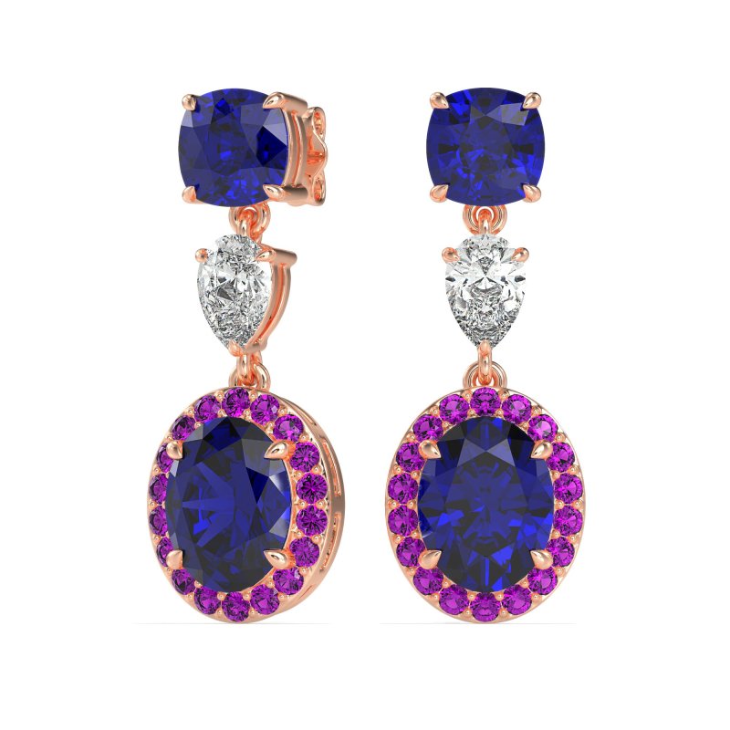 Three-Stone Dangle Halo Earrings