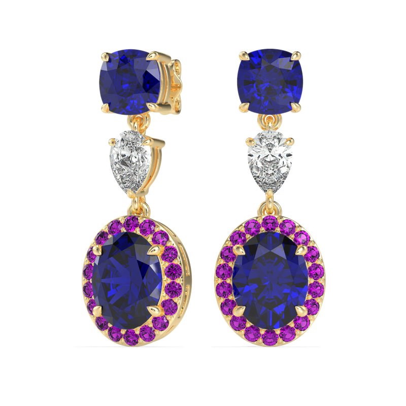 Three-Stone Dangle Halo Earrings