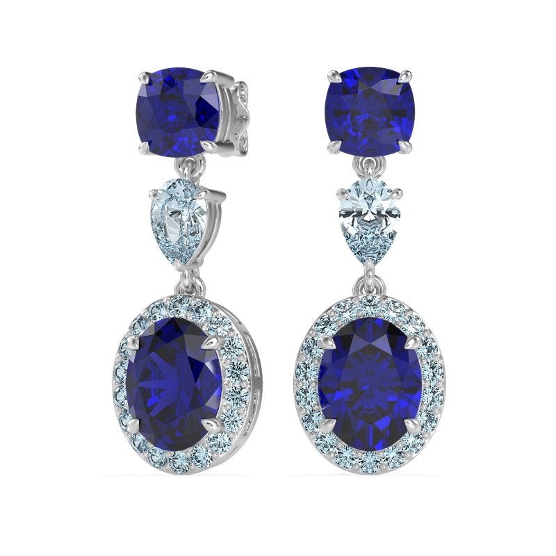 Three-Stone Dangle Halo Earrings