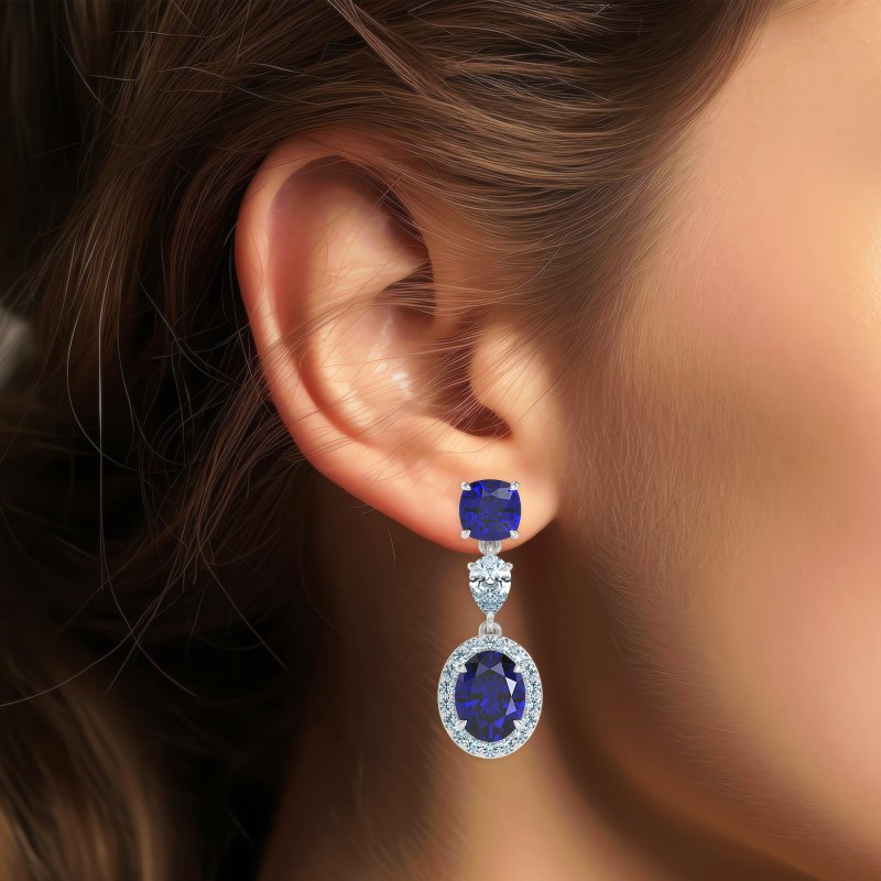 Three-Stone Dangle Halo Earrings