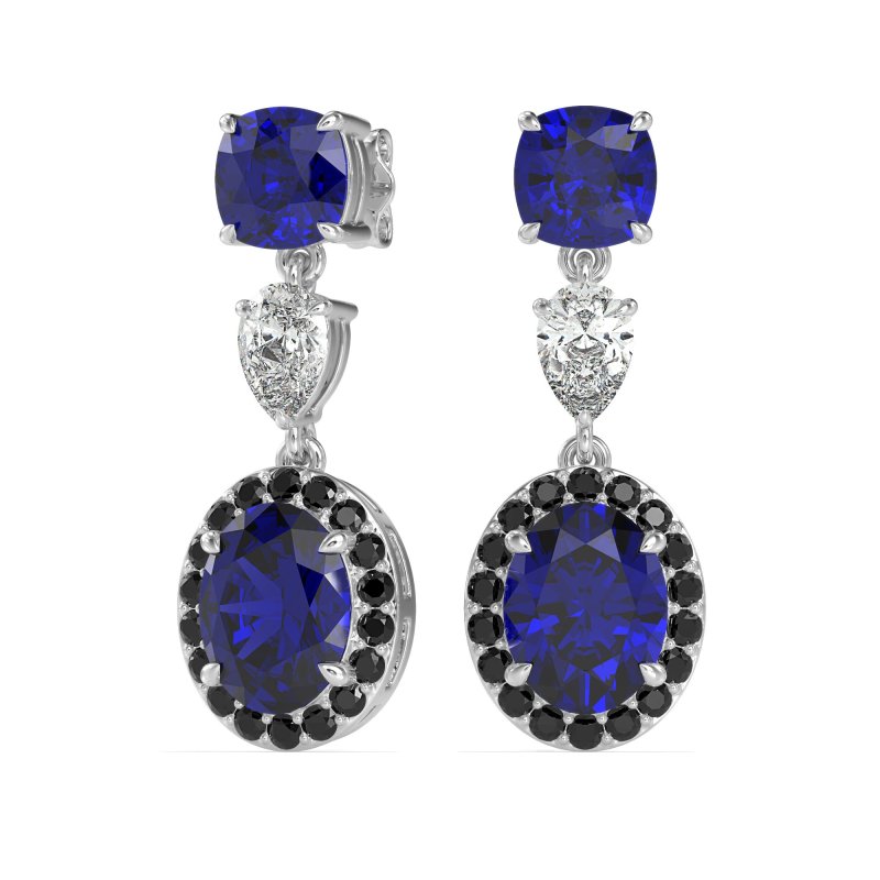Three-Stone Dangle Halo Earrings
