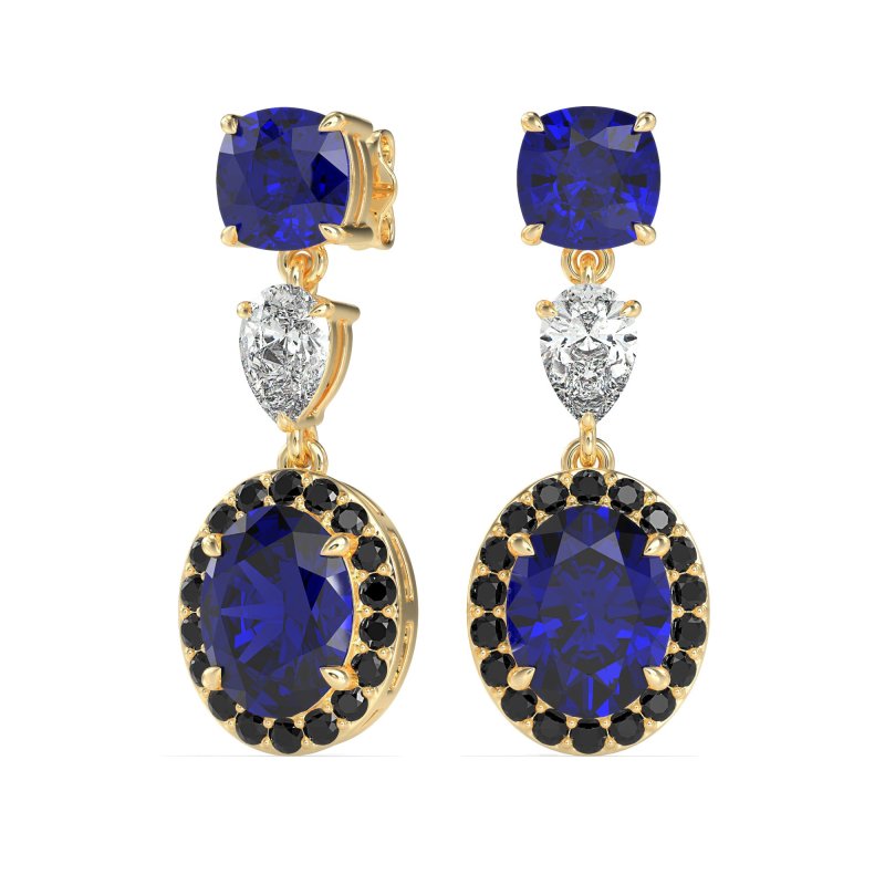 Three-Stone Dangle Halo Earrings