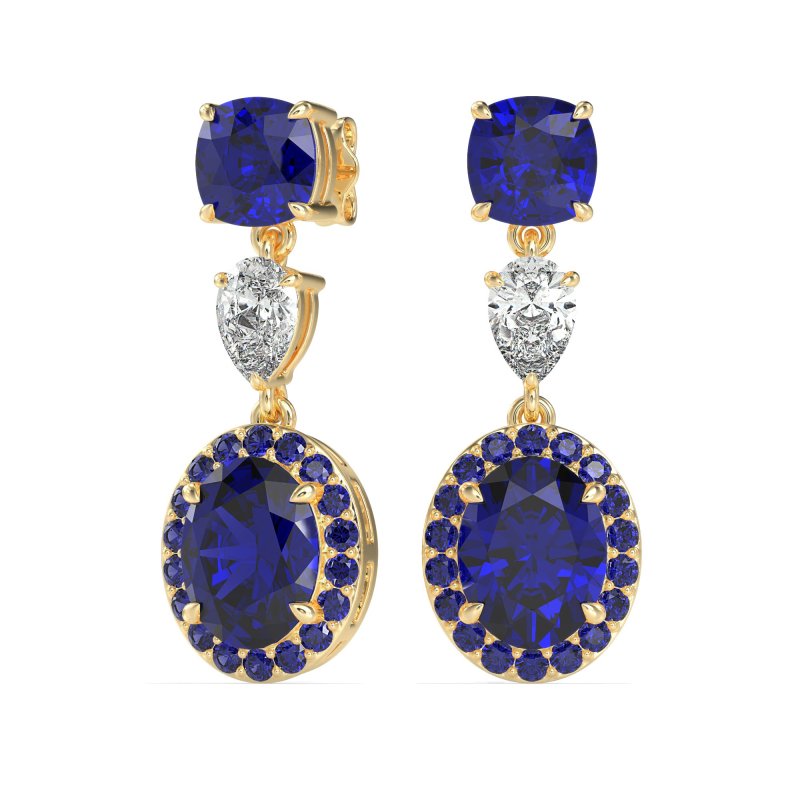 Three-Stone Dangle Halo Earrings