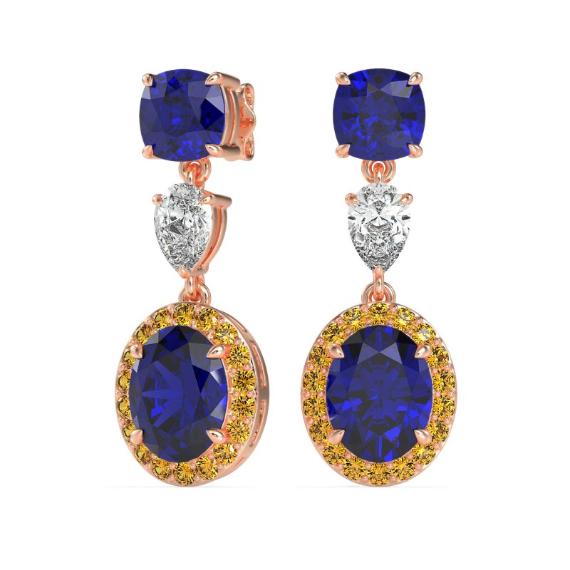 Three-Stone Dangle Halo Earrings