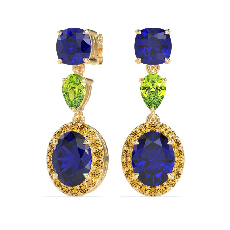 Three-Stone Dangle Halo Earrings