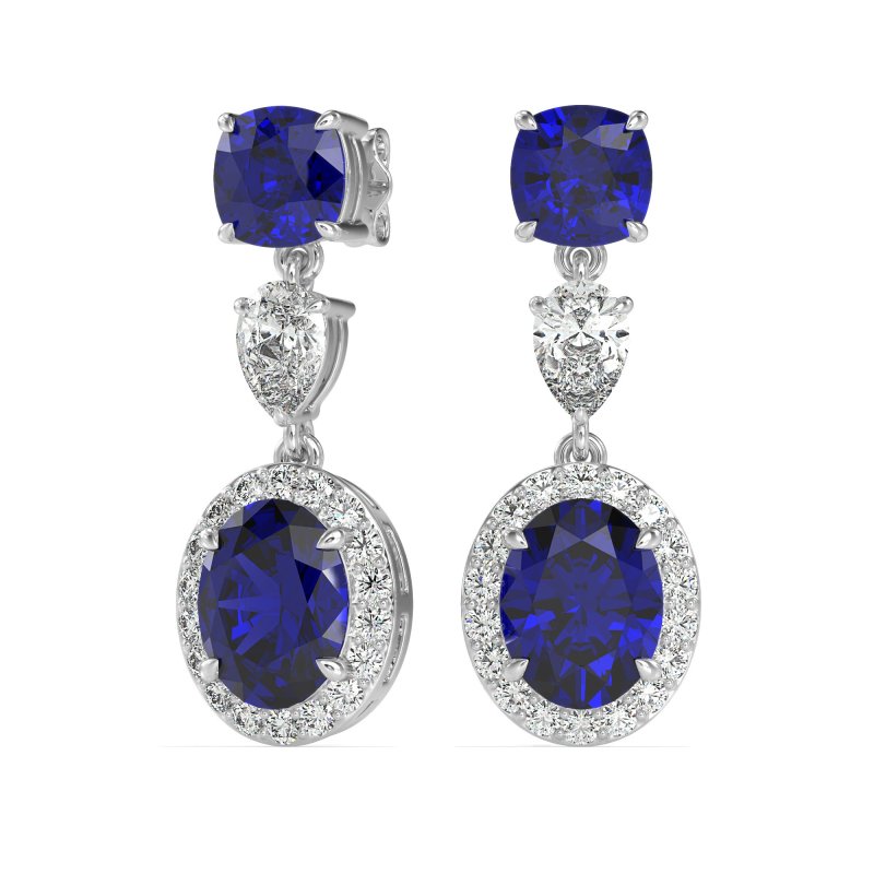 Three-Stone Dangle Halo Earrings