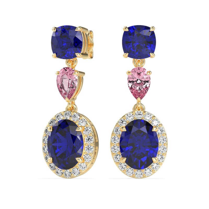 Three-Stone Dangle Halo Earrings