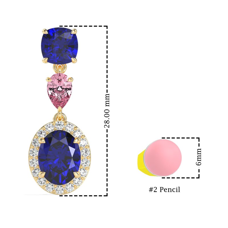 Three-Stone Dangle Halo Earrings