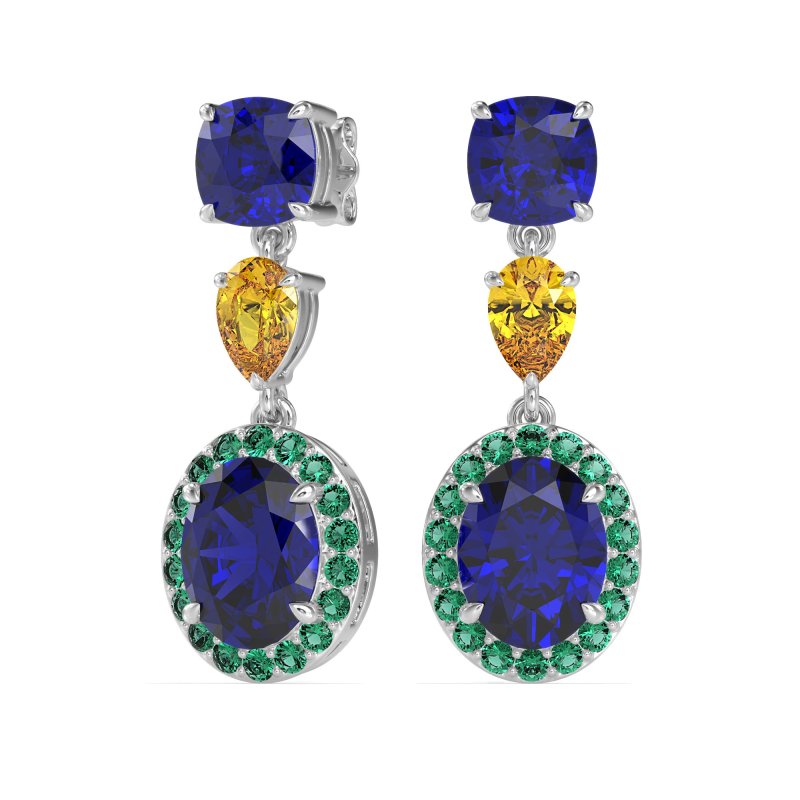 Three-Stone Dangle Halo Earrings