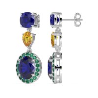 Three-Stone Dangle Halo Earrings