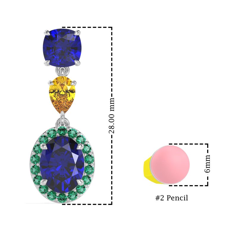 Three-Stone Dangle Halo Earrings