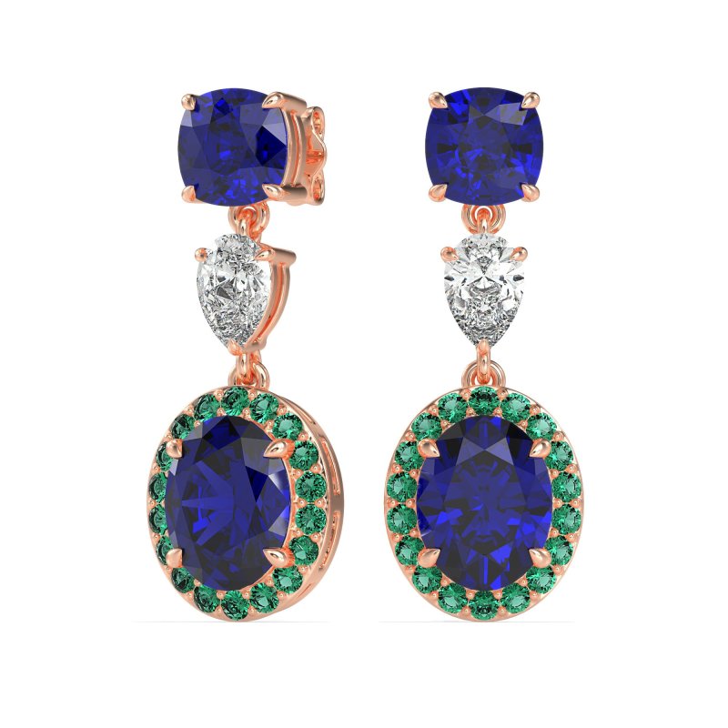Three-Stone Dangle Halo Earrings