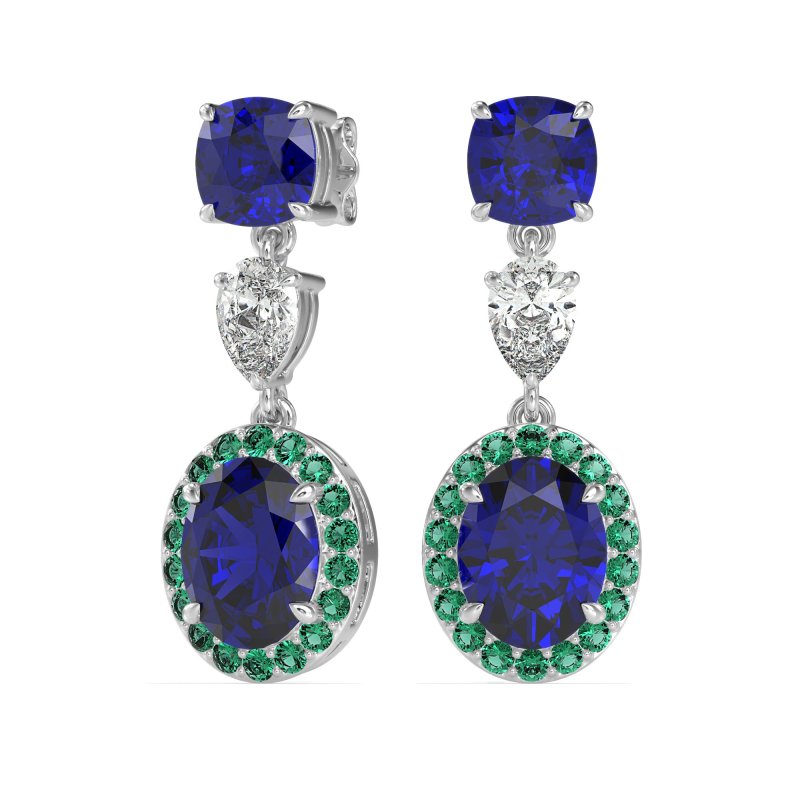 Three-Stone Dangle Halo Earrings