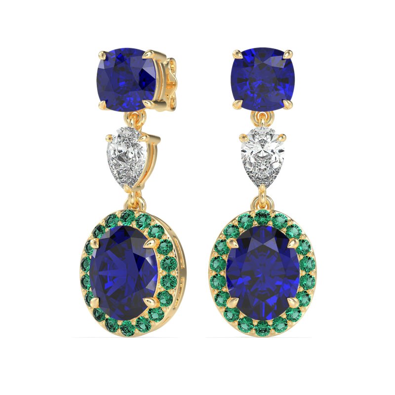 Three-Stone Dangle Halo Earrings