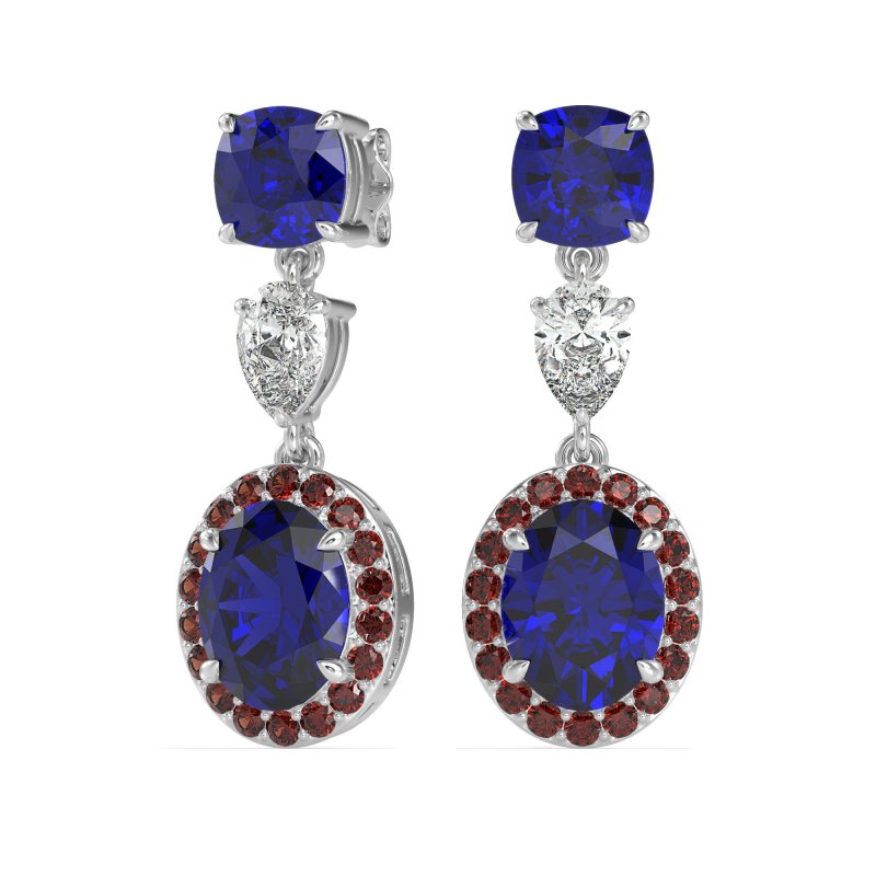 Three-Stone Dangle Halo Earrings