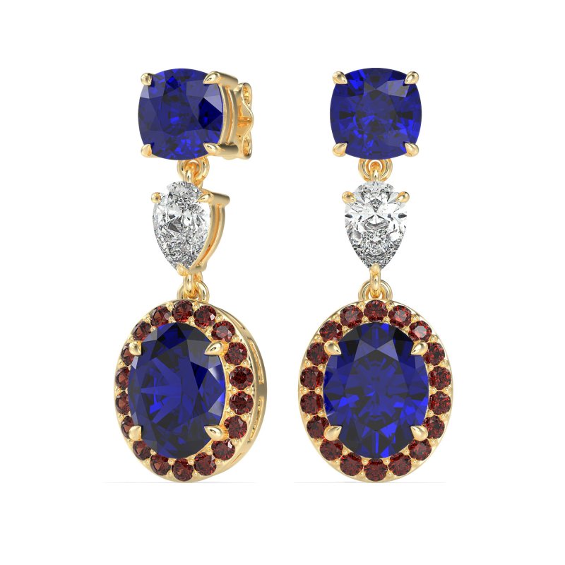 Three-Stone Dangle Halo Earrings