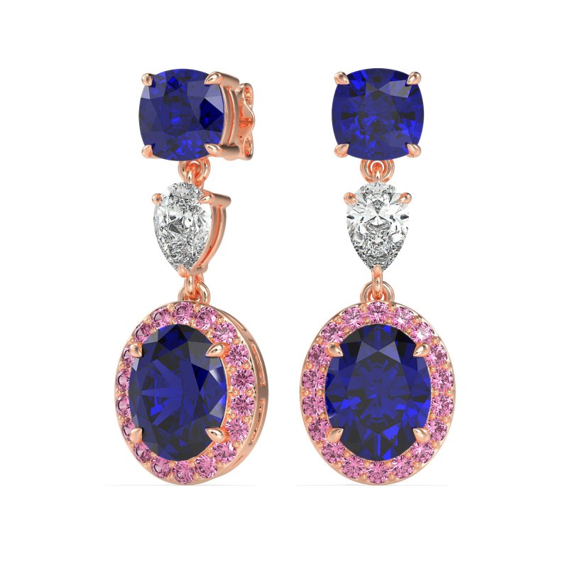 Three-Stone Dangle Halo Earrings