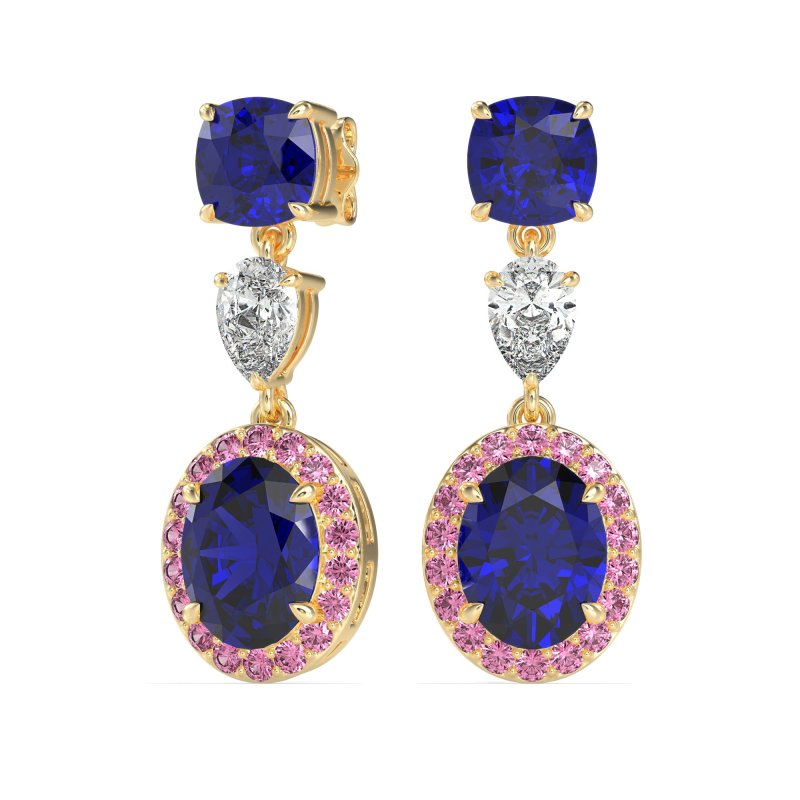 Three-Stone Dangle Halo Earrings