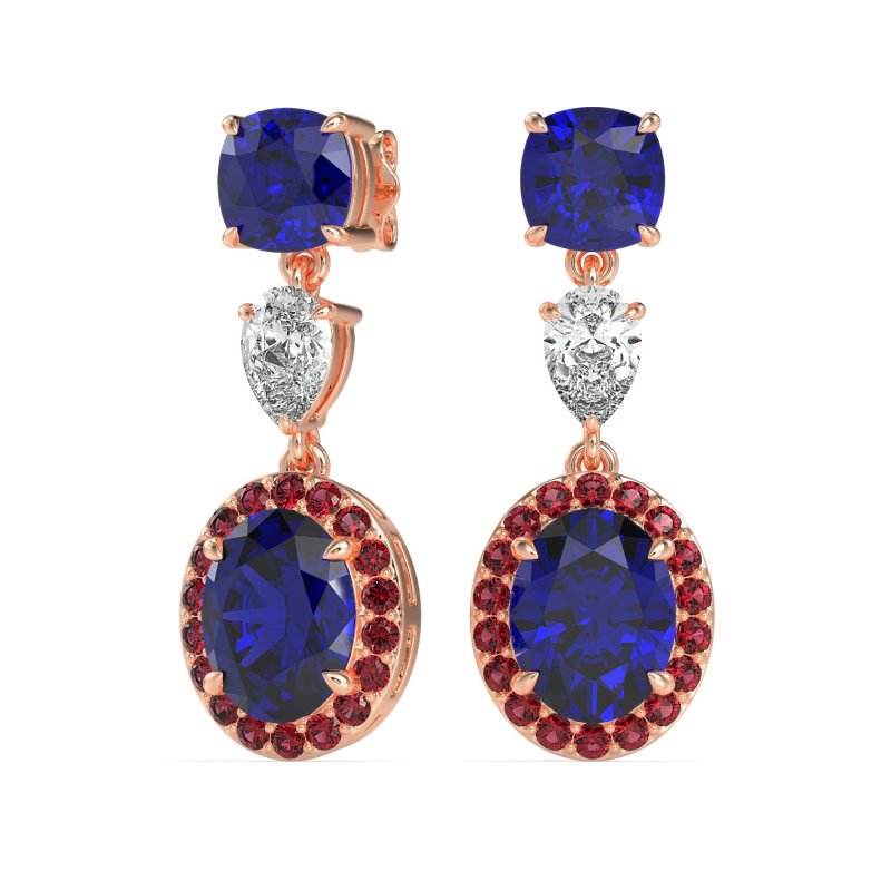 Three-Stone Dangle Halo Earrings