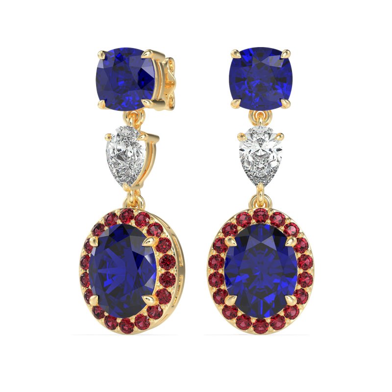 Three-Stone Dangle Halo Earrings