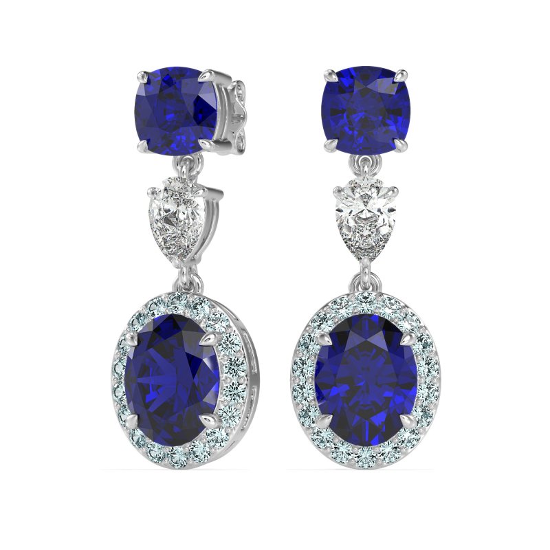 Three-Stone Dangle Halo Earrings