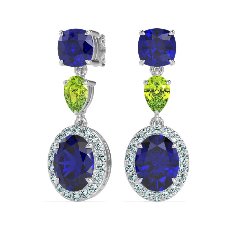 Three-Stone Dangle Halo Earrings
