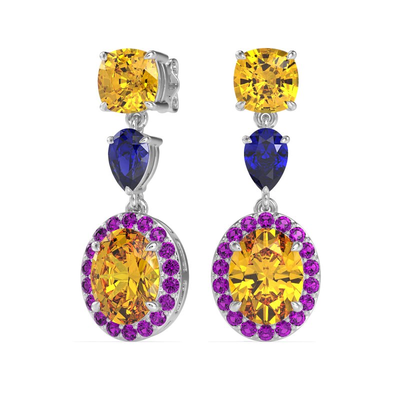 Three-Stone Dangle Halo Earrings